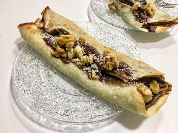 crep de pera con crema de cacao y avellana