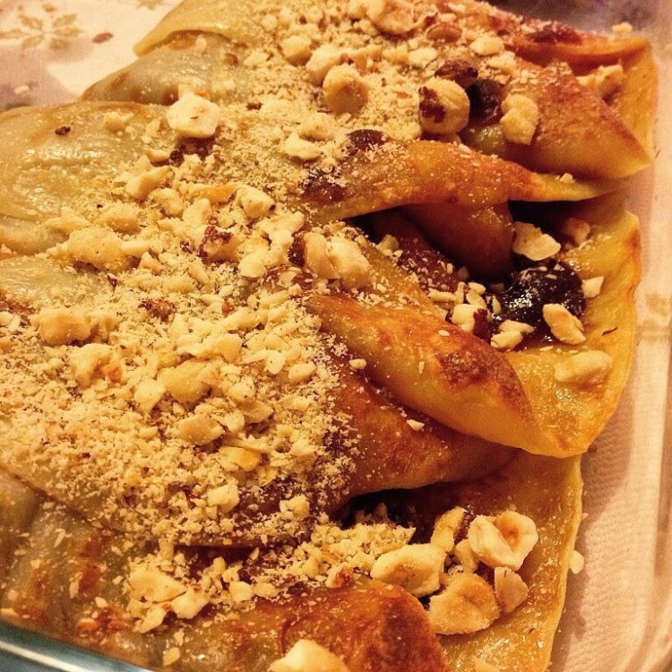 crep de pera con crema de cacao y avellana